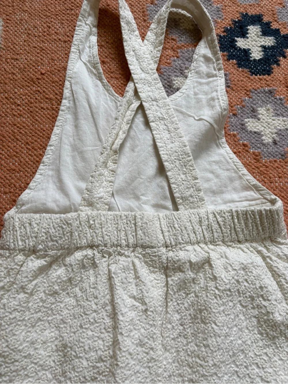 Hanna Andersson Girl’s Cream Floral Eyelet Wide Leg Overalls Size 6-7